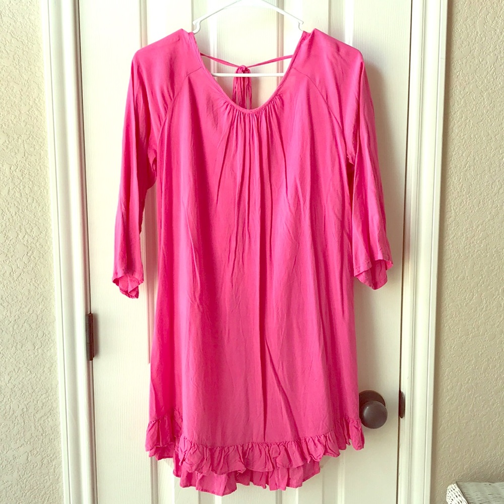 Hot pink mini-dress or swimsuit coverup
